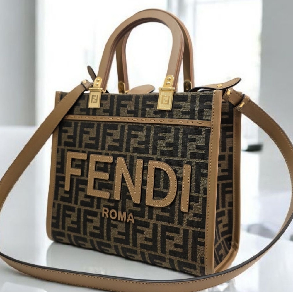 ✨️Authentic Fendi Sunshine Small Brown FF jacquard fabric bag - Picture 12 of 16